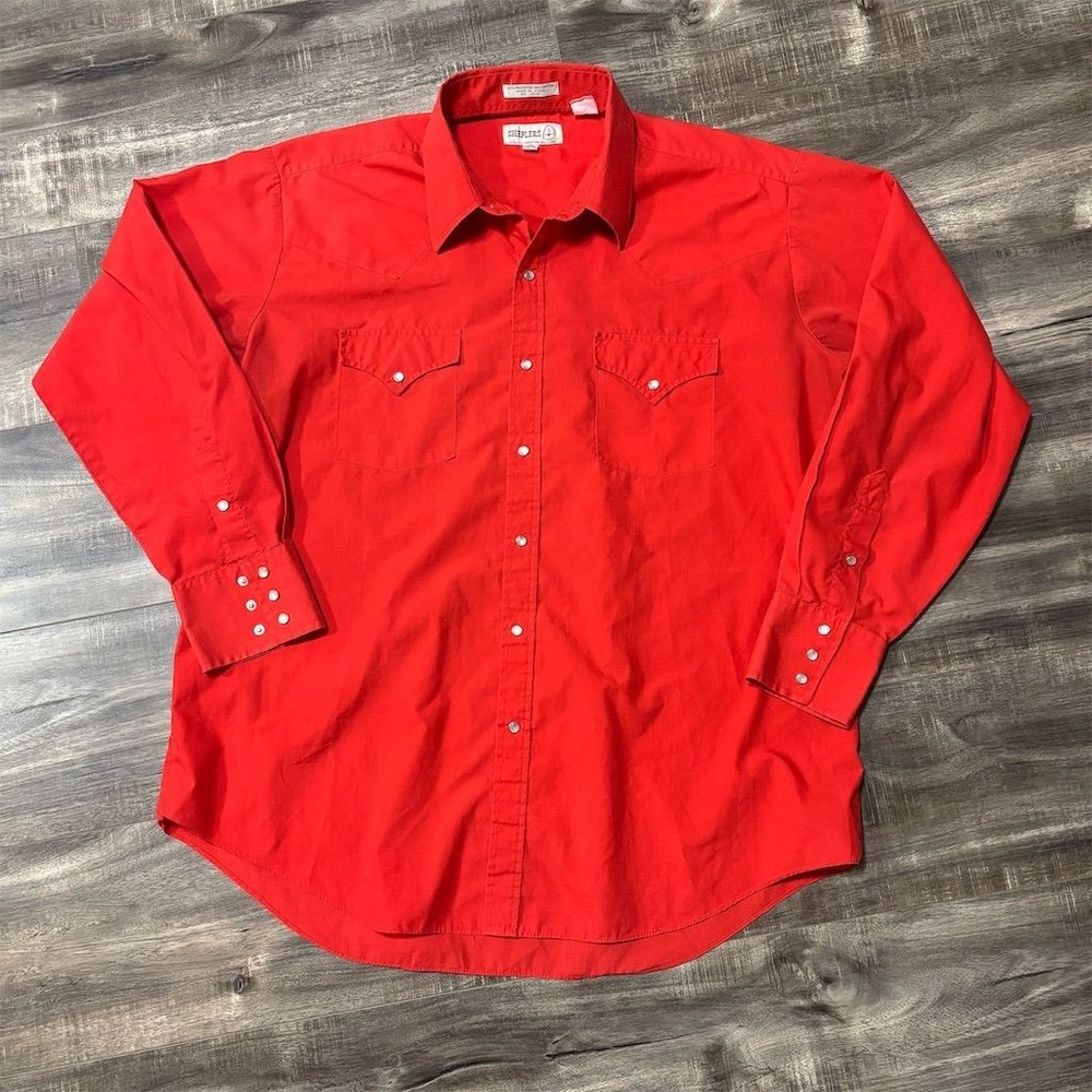Vintage Sheplers Men's XL Red Western Pearl‎ Snap Shirt Long Sleeve